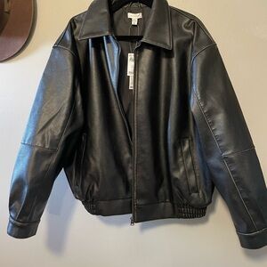 Topshop Black Leather Bomber Jacket